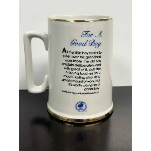 24k Trim Norman Rockwell 1985 Coffee Mug Cup "For A Good Boy" - Picture 2 of 5